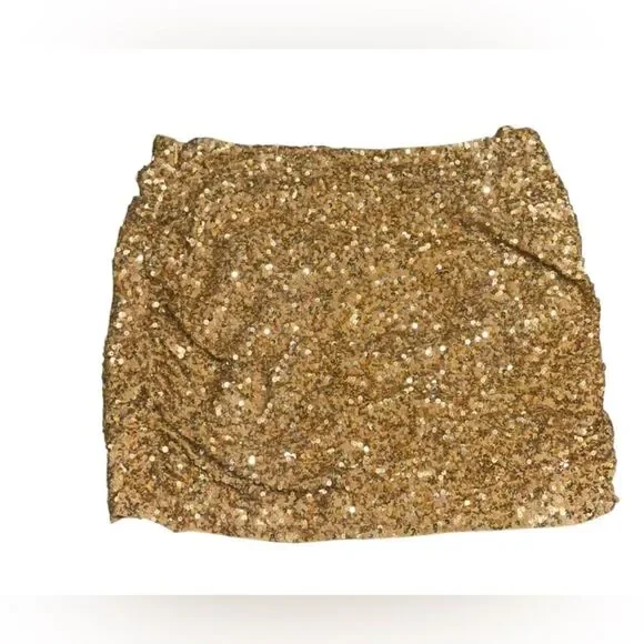 NWT women’s RETROFETE gold sequin CELESTIA mini SKIRT size medium - Picture 6 of 10